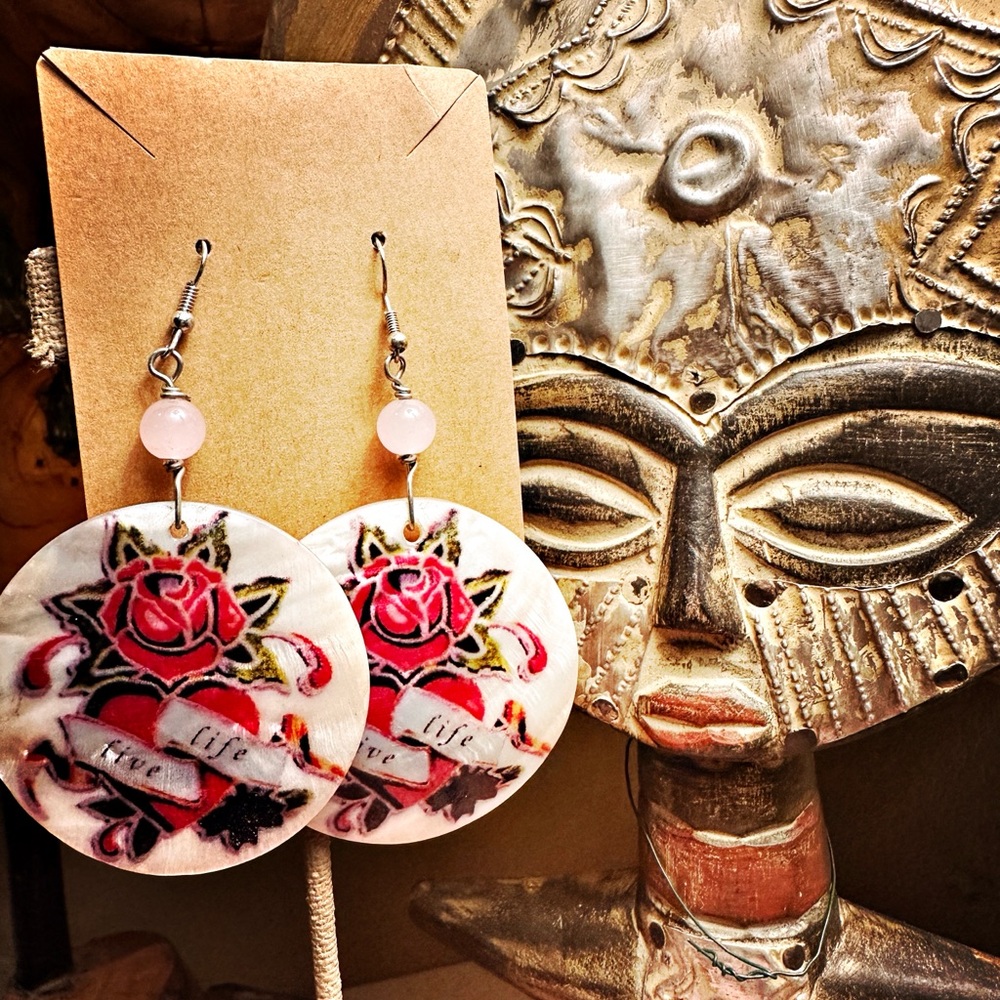 Floral Round Earrings with Pink Quartz
